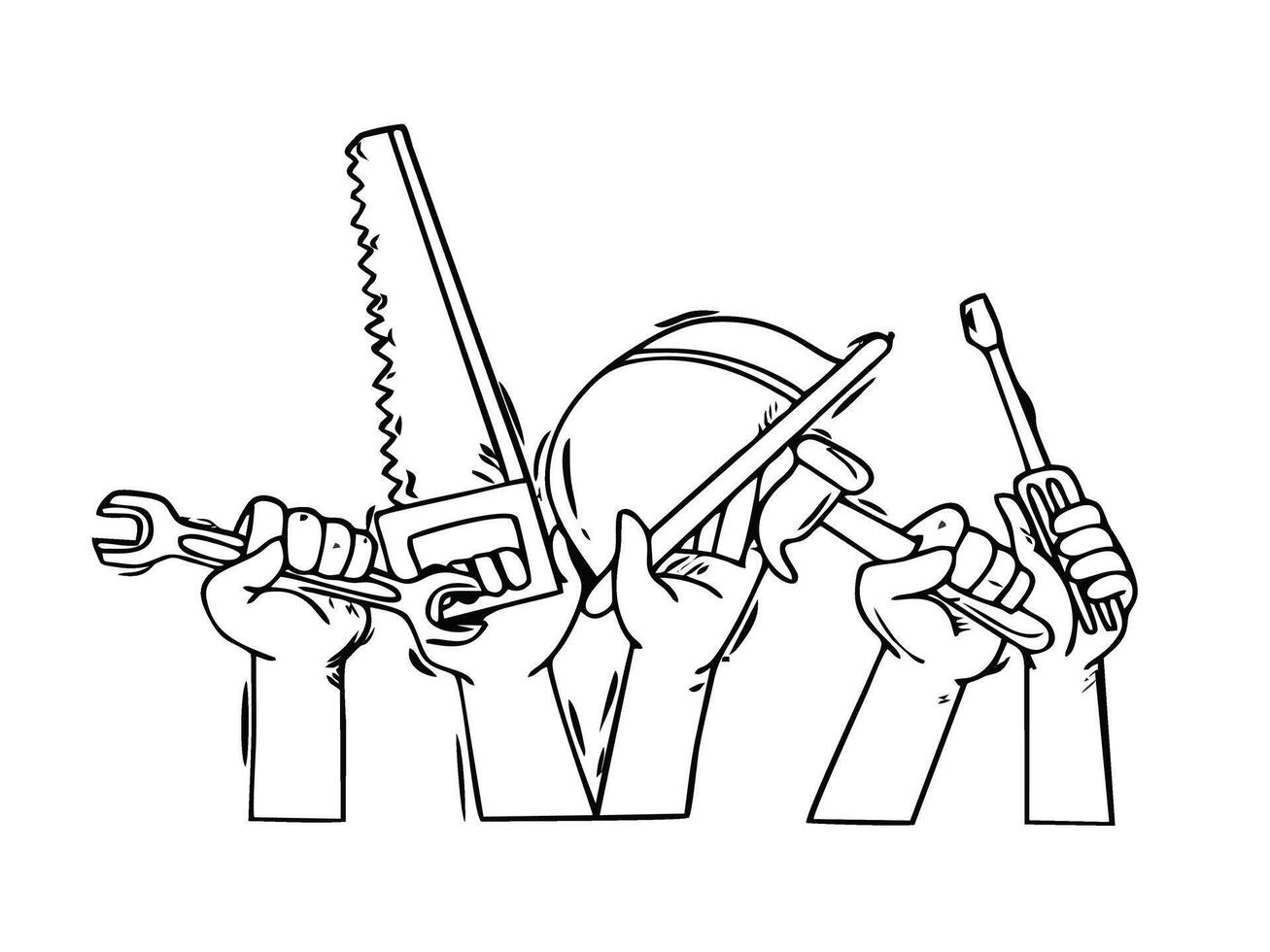 hands holding tools and tools in hand vector