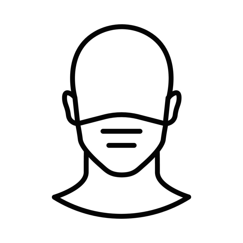 A black and white line drawing of a man with a surgical mask vector
