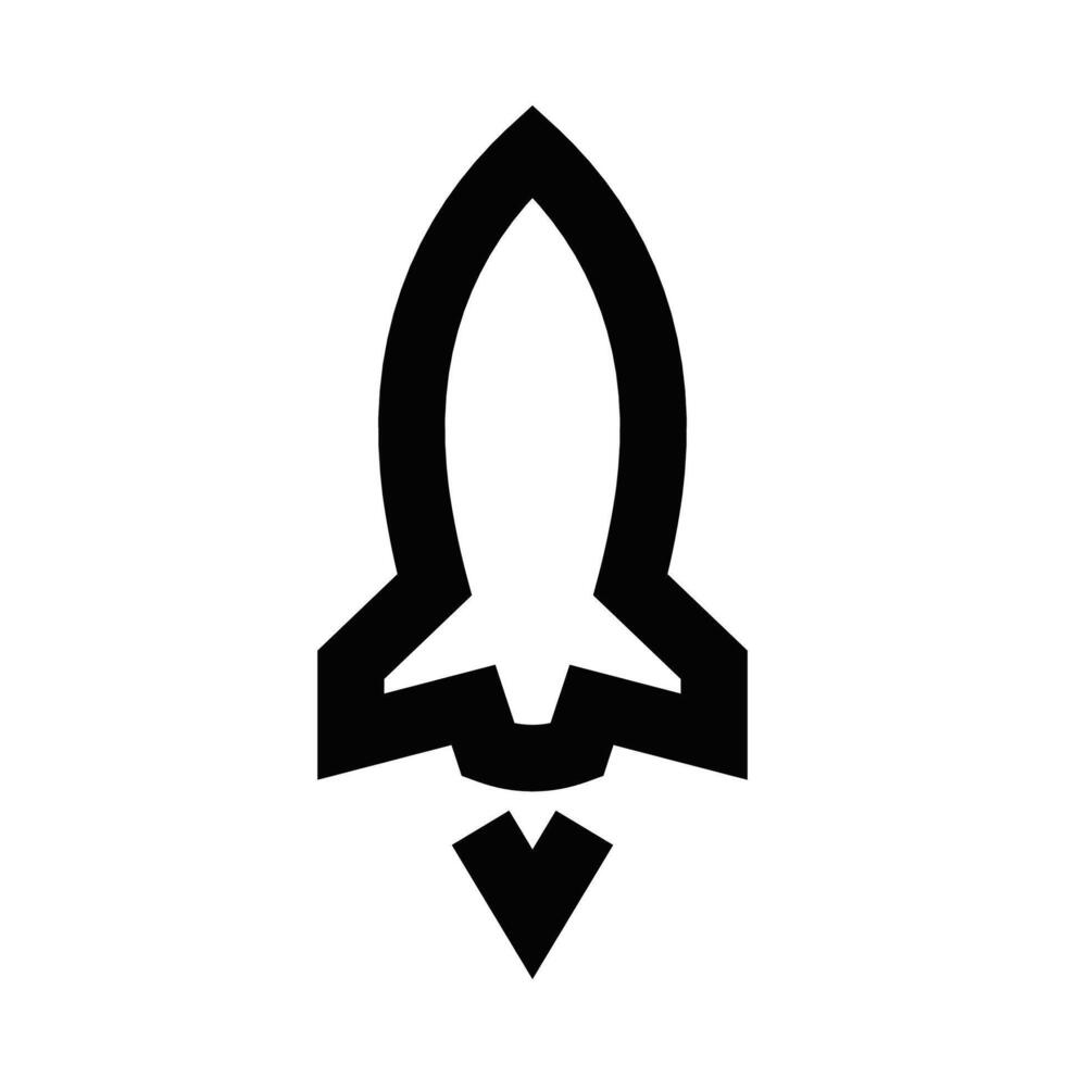 A black and white logo of a rocket vector
