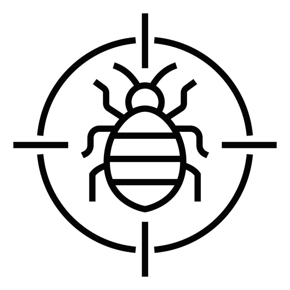 A black and white image of a bug in a crosshairs vector