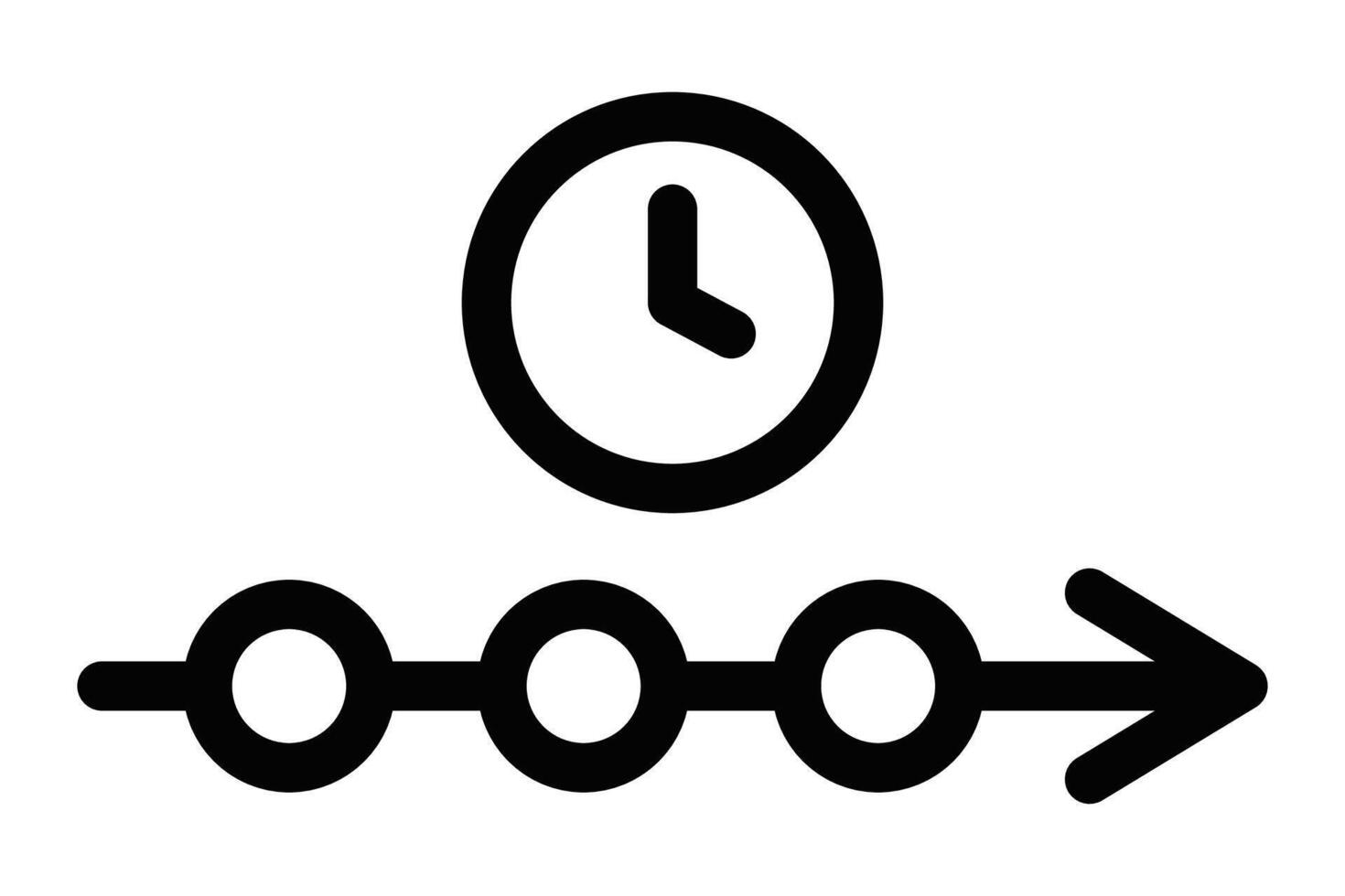 A black and white image of a clock and arrow vector