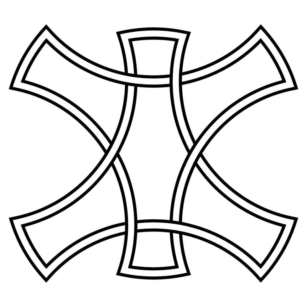 Symmetrical Celtic cross pattern, abstract line art, tattoo style icon vector
