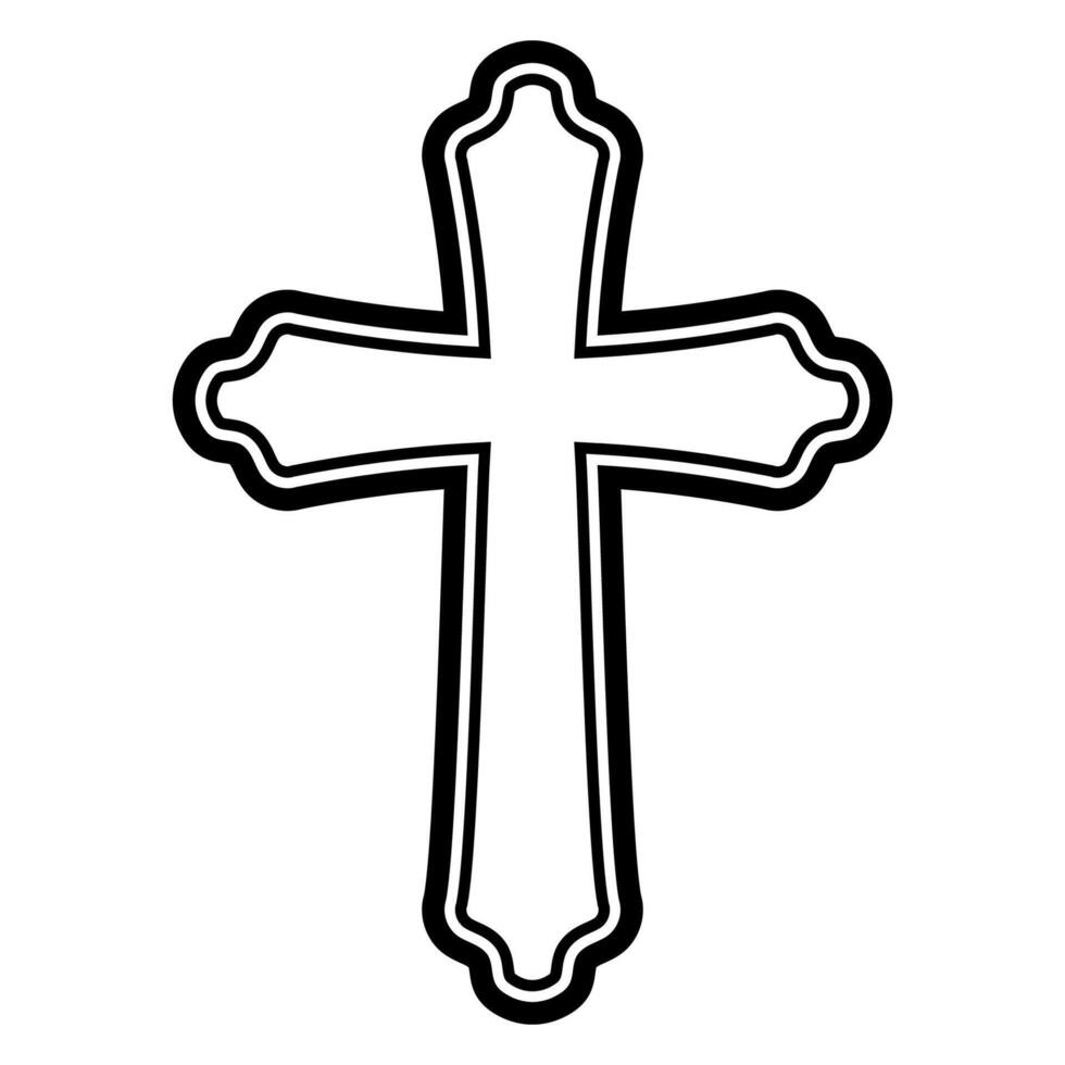 Stylized black outlined Christian cross with bold decorative border design vector