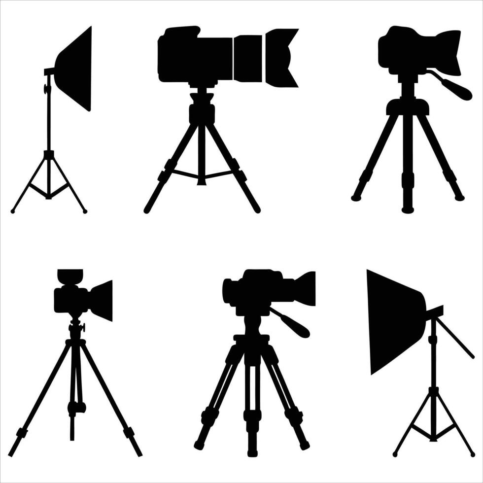 set of Silhouettes of Tripod vector