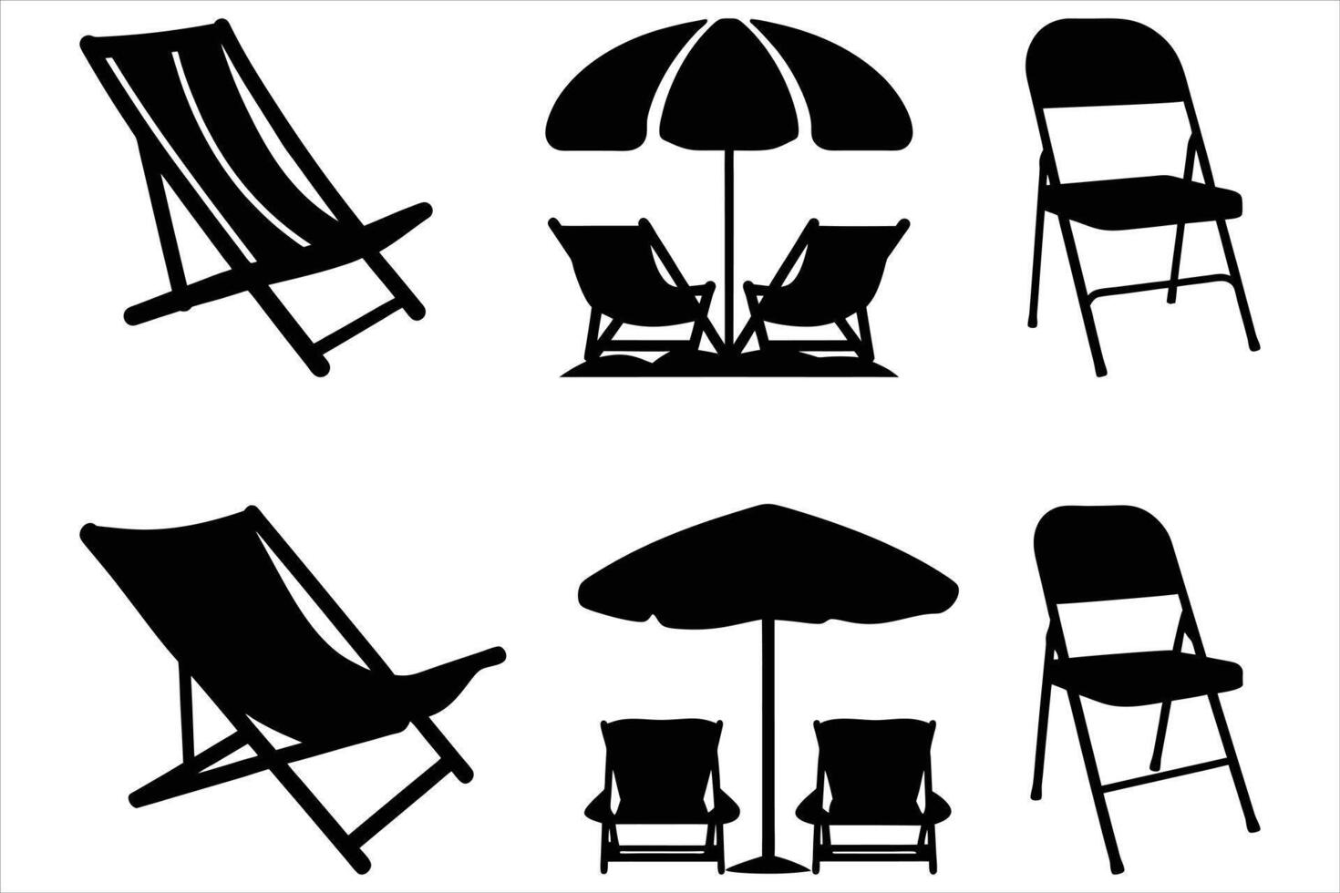set of Silhouettes of Folding Chair vector