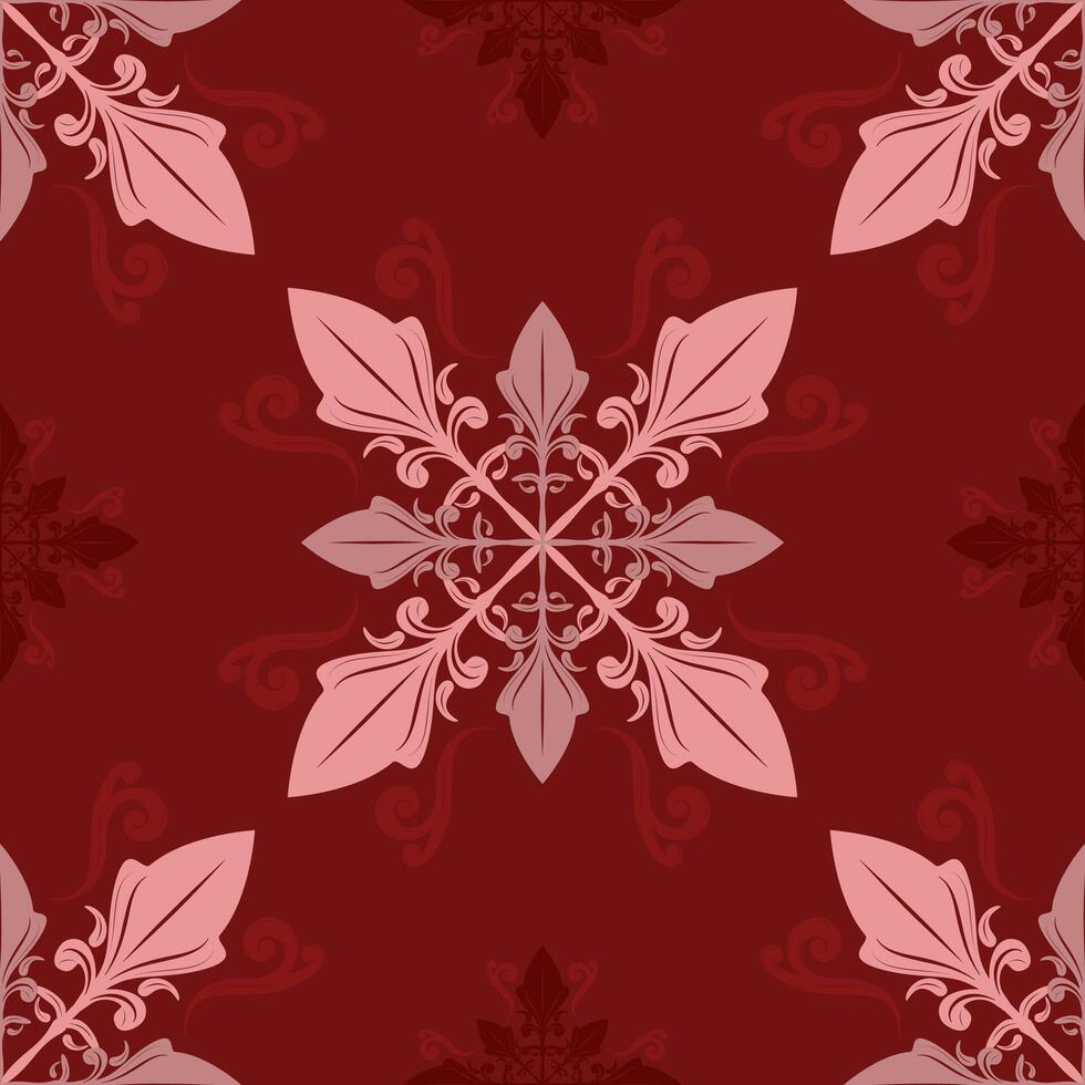 Timeless Elegance Damask Pink Red Maroon on Burgundy Background Delicate Wallpaper Design. Seamless Pattern Repeat of Luxury Scroll Element For Classy Rich Decoration Invitation Branding Interior Silk vector