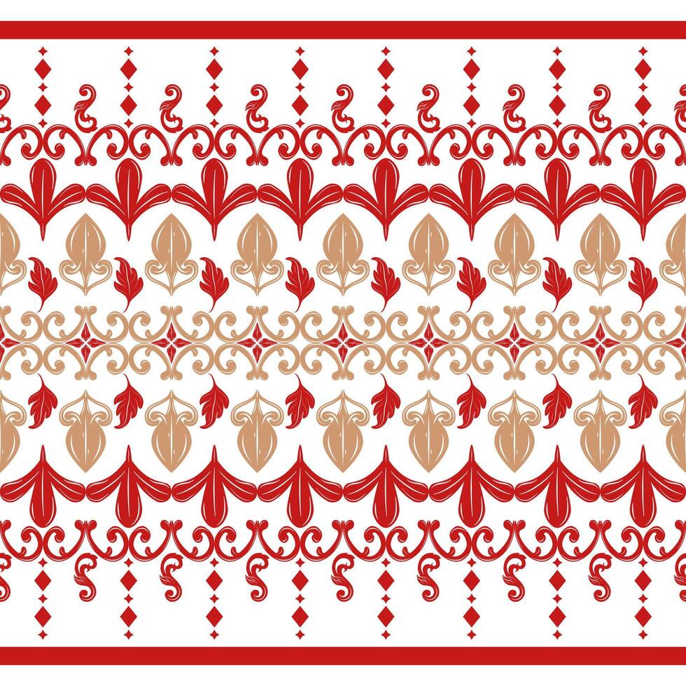 Beautiful Ornate Scroll Twist Geometric Medieval Victorian Florals Buds Botanical Filigree with Golden Red on White Background Luxury Elaborate Rich Pattern Seamless Design for Border Wallpaper Fabric vector