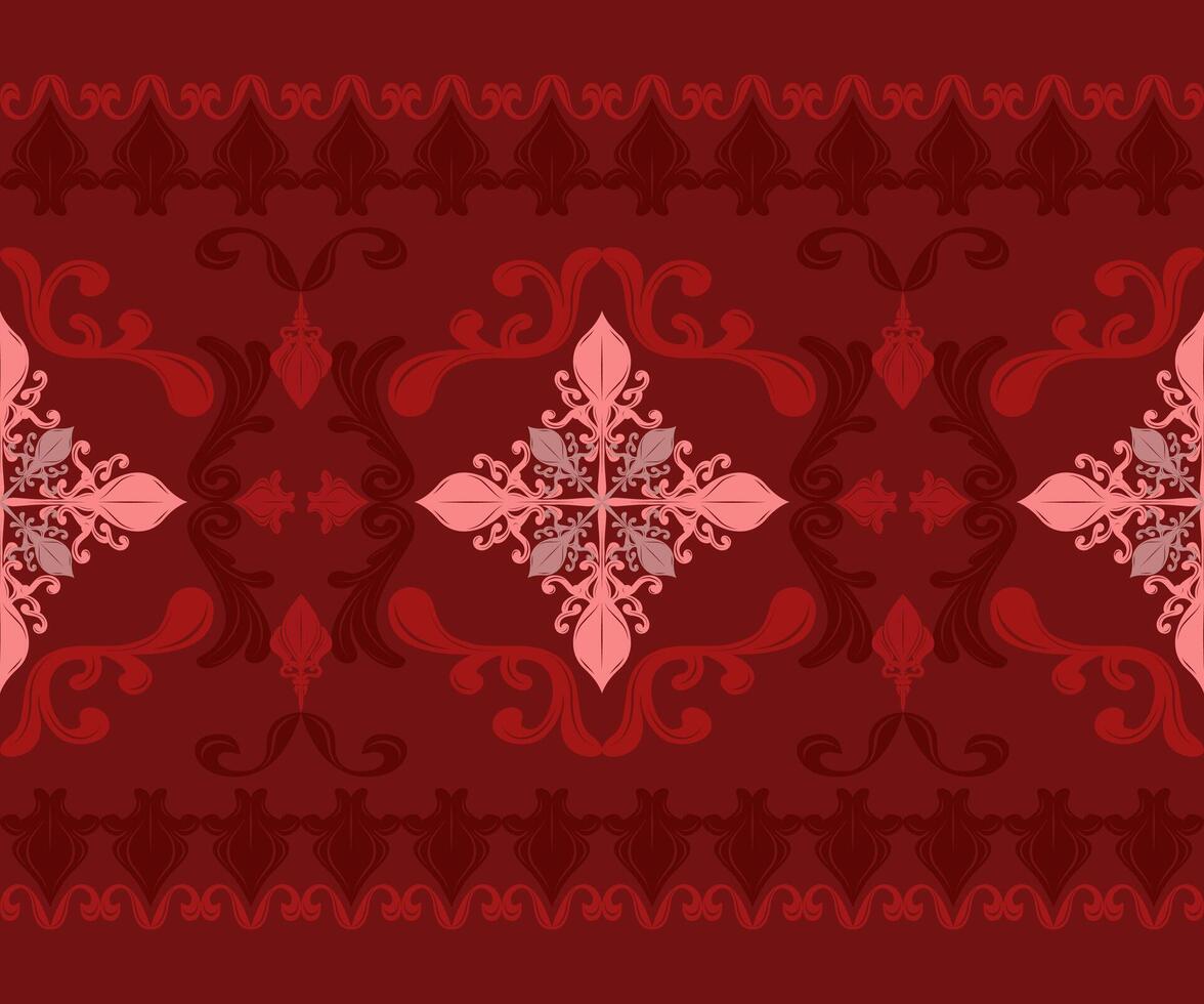 Delicate Elegance Timeless Victorian Florals Ornate Scroll with Pink And Burgundy on Deep Red Background. Curly Exquisite Frame Element Decoration for Opulence Rich Design Wallpaper Mystery Luxury Rug vector