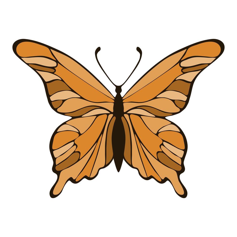 Monarch butterfly outline hand drawn doodle, colored in orange tones. Isolated on white background. vector