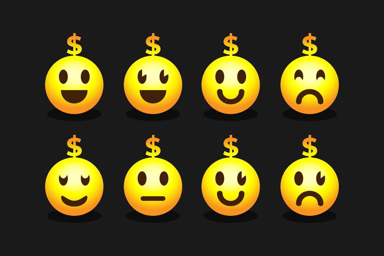 Emoticons dollar icons set. Emoji faces dollar collection. vector