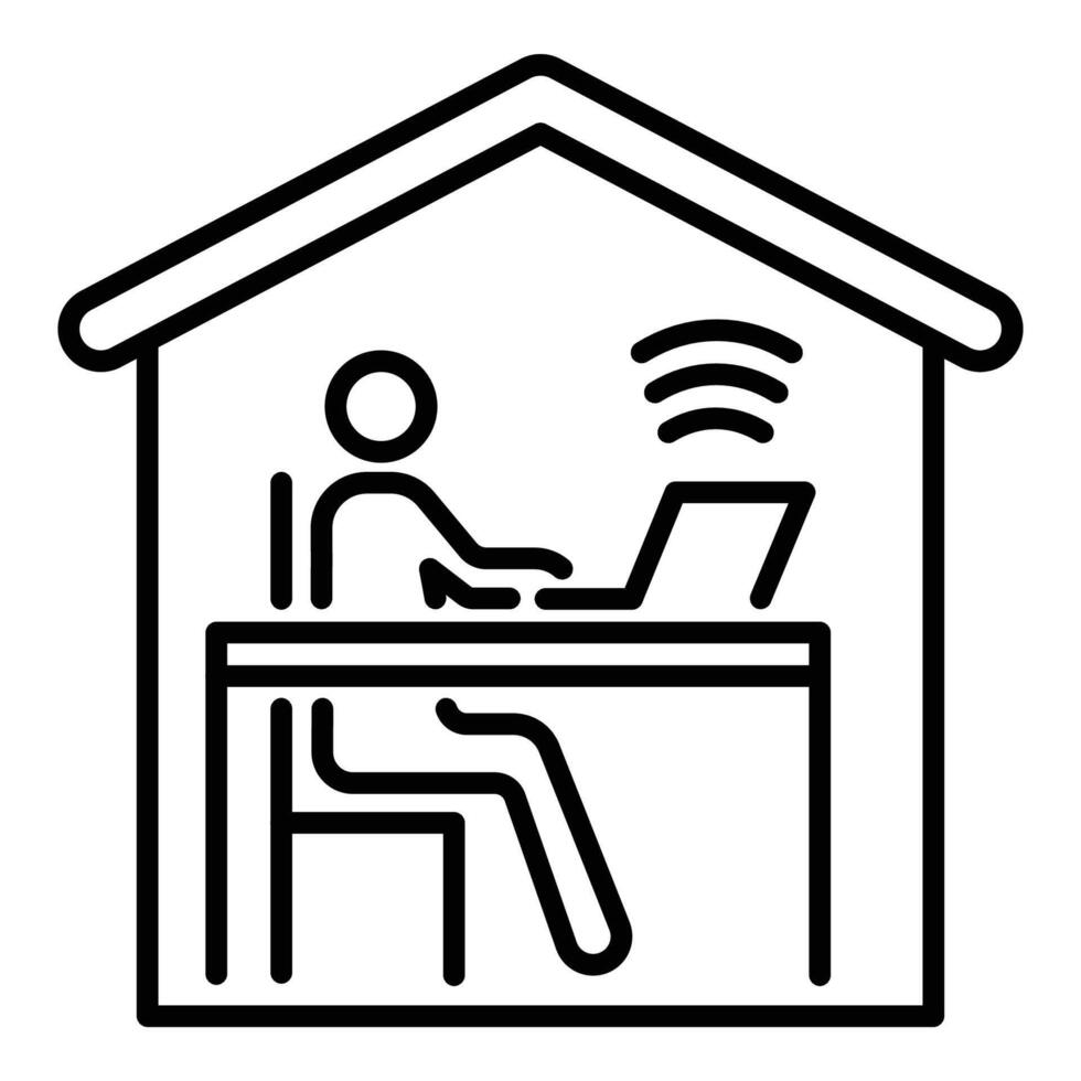 Work from home black round line icon vector