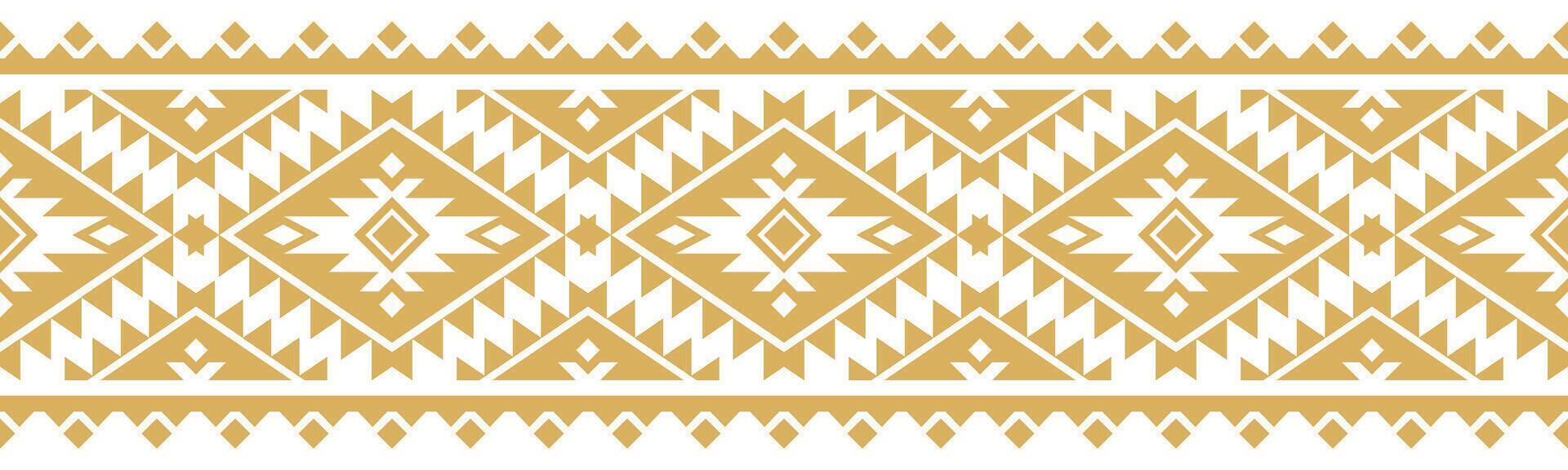 Elegant Ethnic Geometric Aztec Design with Gold Abstract Border. vector