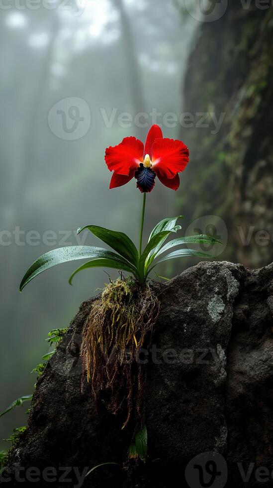 Cattleya Flower Growing on a Cliff photo