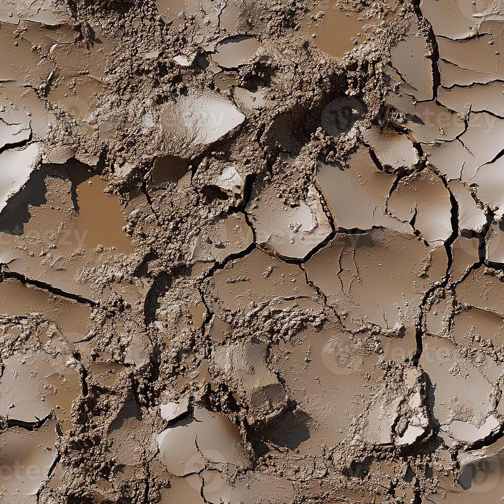 Cracked Mud Soil Seamless Pattern Texture photo