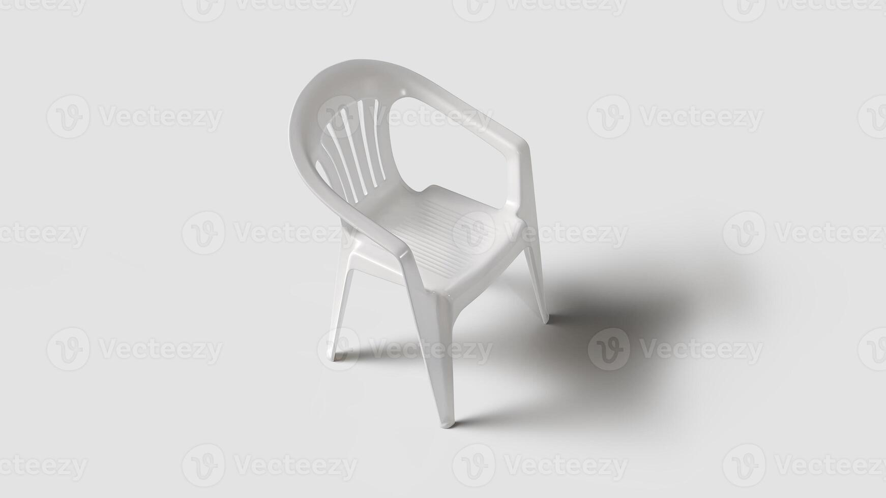 Basic white plastic chair in white setting, top view photo