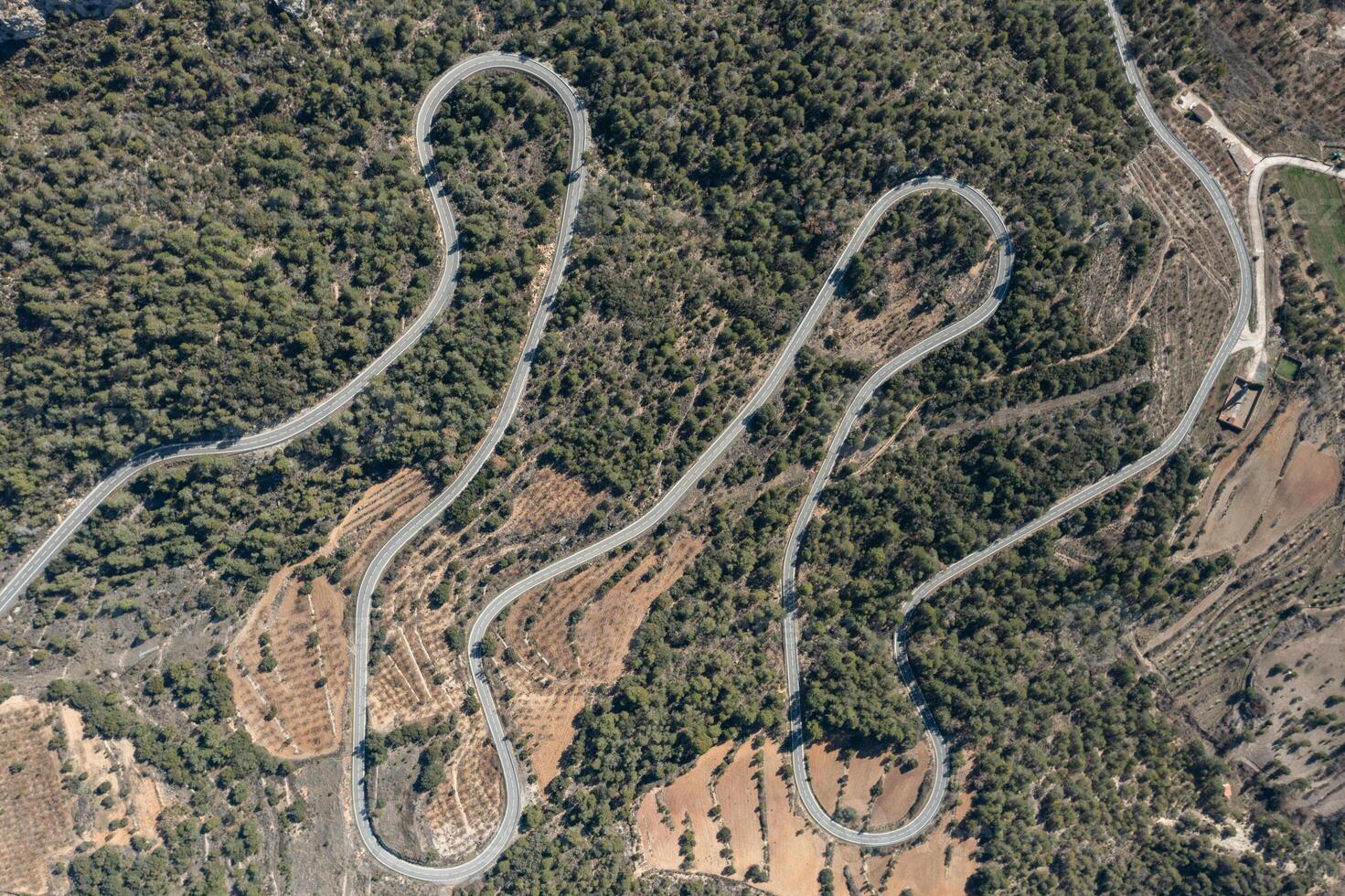 Aerial view of a regional road in La Febro, Catalonia photo