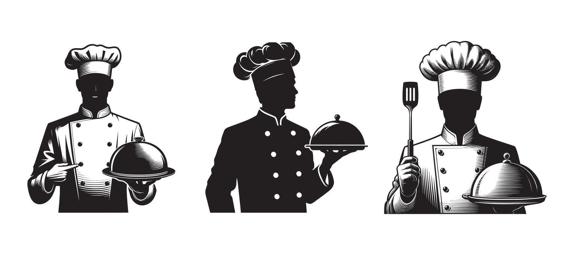 Silhouettes of chef and waiter with trays vector