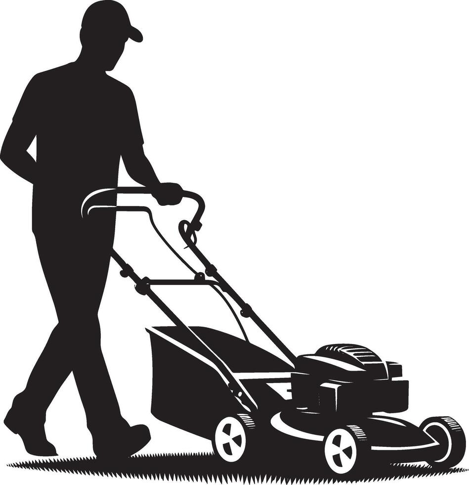 A man mowing the lawn with a lawn mower vector