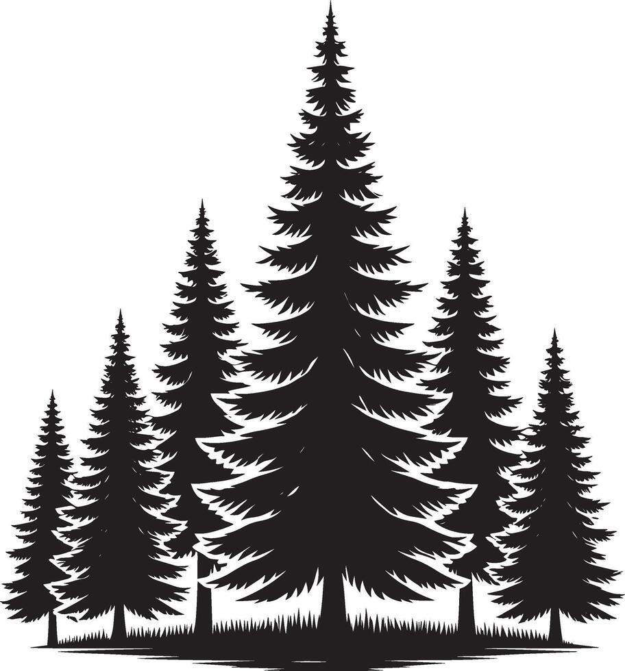 Black and white silhouette of trees in the forest vector