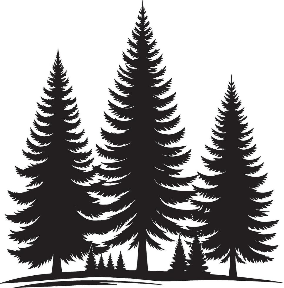 Black silhouette of pine trees on a white background vector