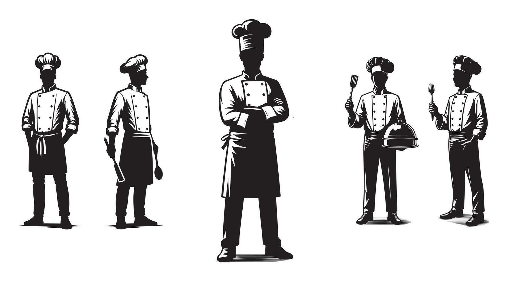 Silhouettes of chef and waiter vector