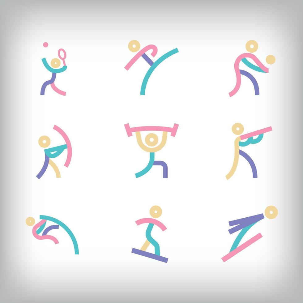 9 different sports design sets with lines in modern colors. vector