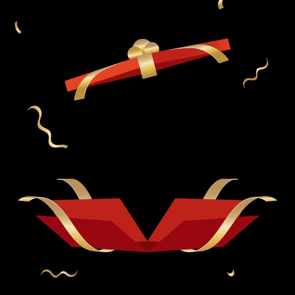 red gift box open with gold ribbon vector