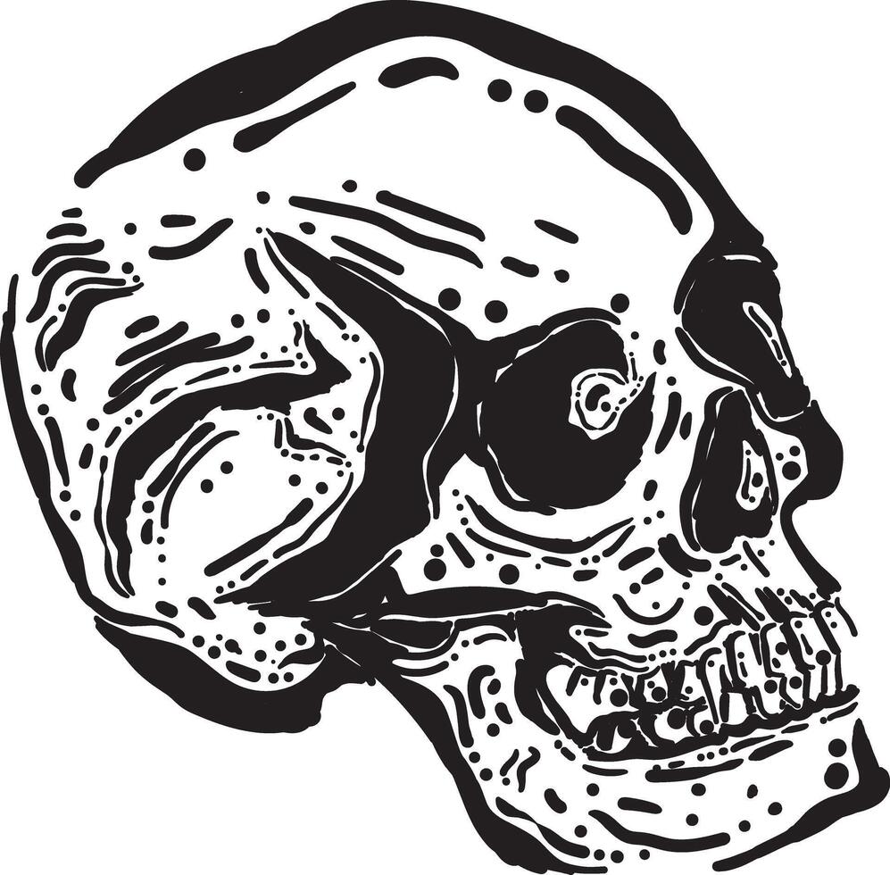Skull face illustration - black color - skull face made from manual drawing - abstract ekspressionist style - for logo, elements, symbol or your template design vector