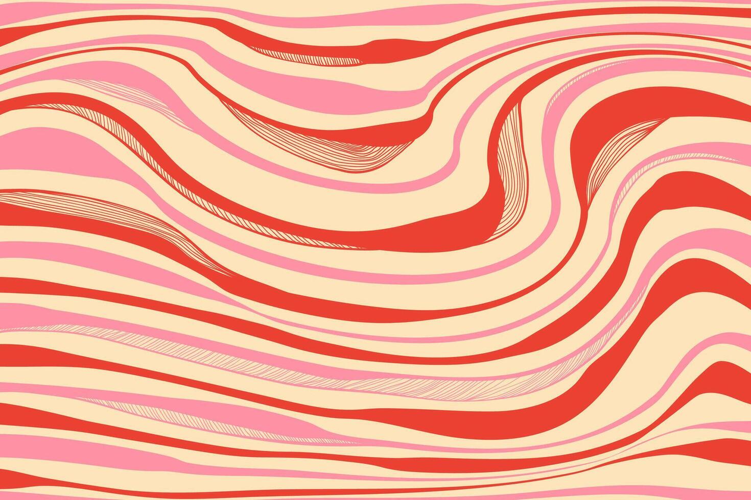 Retro Abstract Background with Wavy Lines. Decorative groovy fluid lines isolated on yellow background. Hand drawn geometric bulky lines. Hippie banner . illustration vector