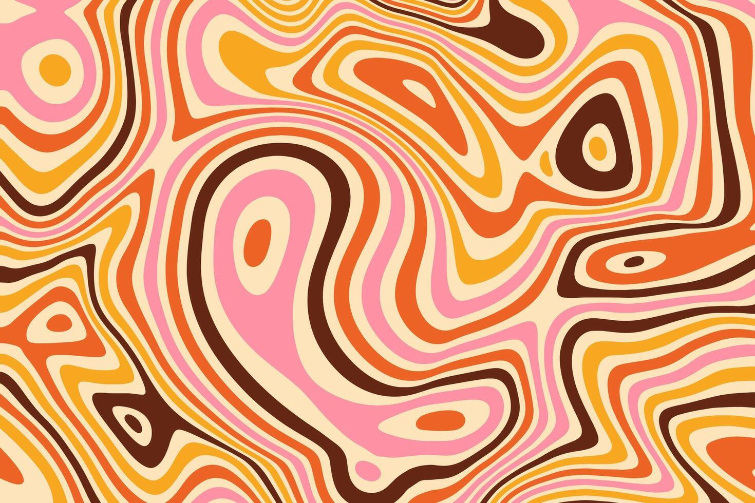 Vintage Fluid Abstract Background with Wavy Lines. Decorative groovy fluid lines isolated on yellow background. Hand drawn geometric bulky lines. Hippie banner . illustration vector