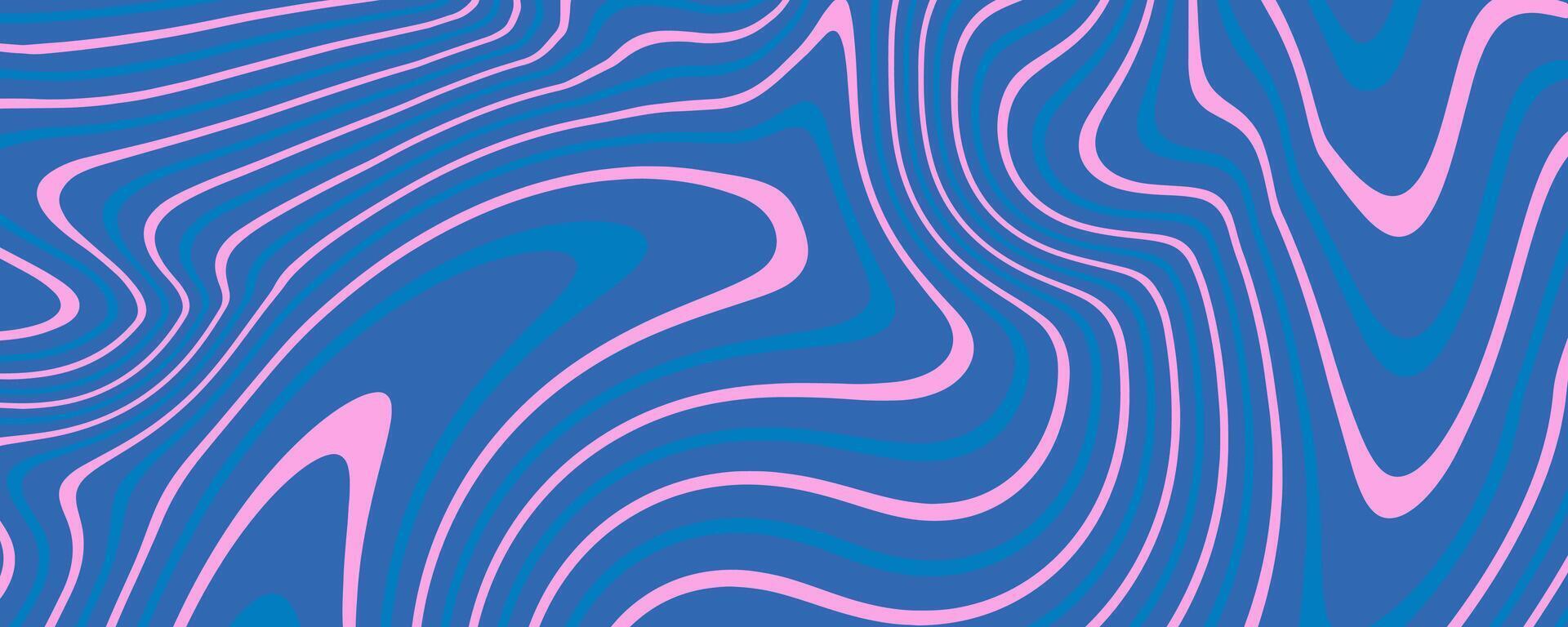 Groovy Fluid Wavy Lines. Decorative lines isolated on blue background. Hand drawn geometric bulky lines. Hippie banner . illustration vector