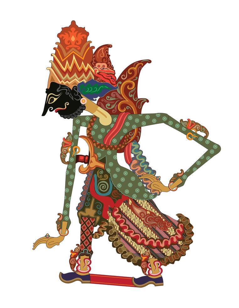 Batara Indra Indonesian Wayang Kulit Shadow Puppet Traditional Art Form. Illustration. vector