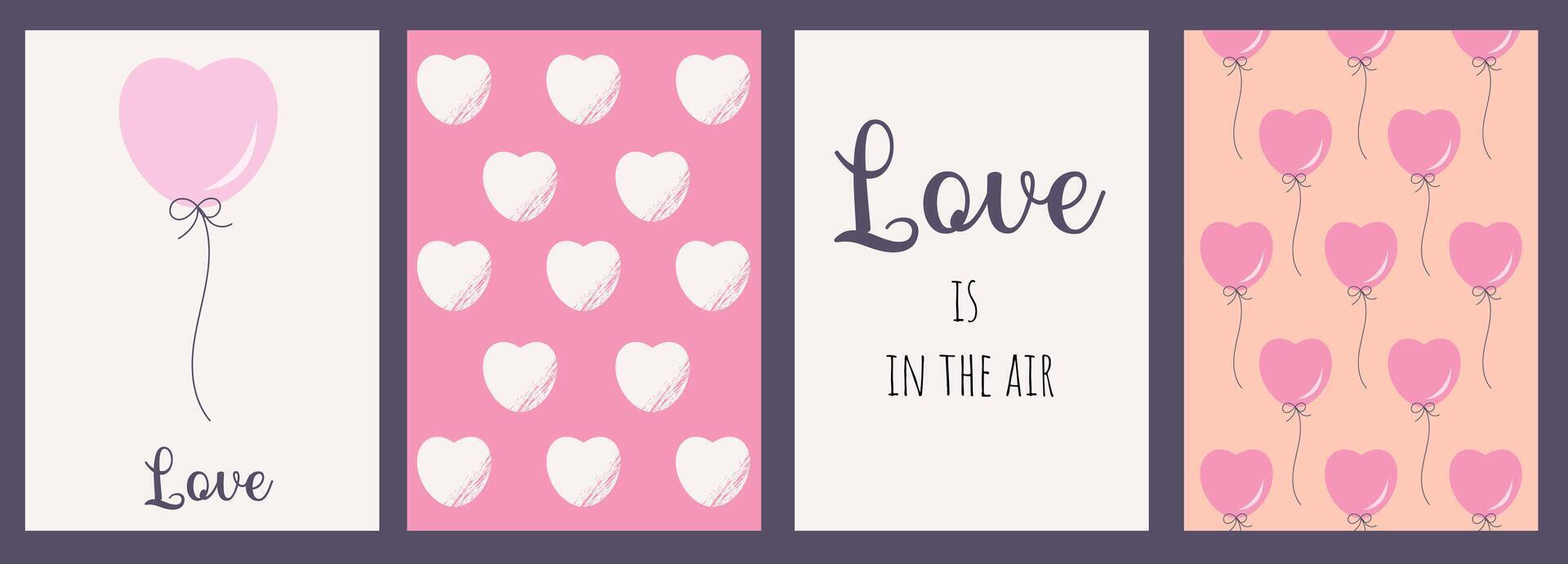 Love concept design set. Trendy abstract art templates with hearts and balloons. Ideal for wedding card, ads, branding, banner, cover, poster, sales, flyer. vector