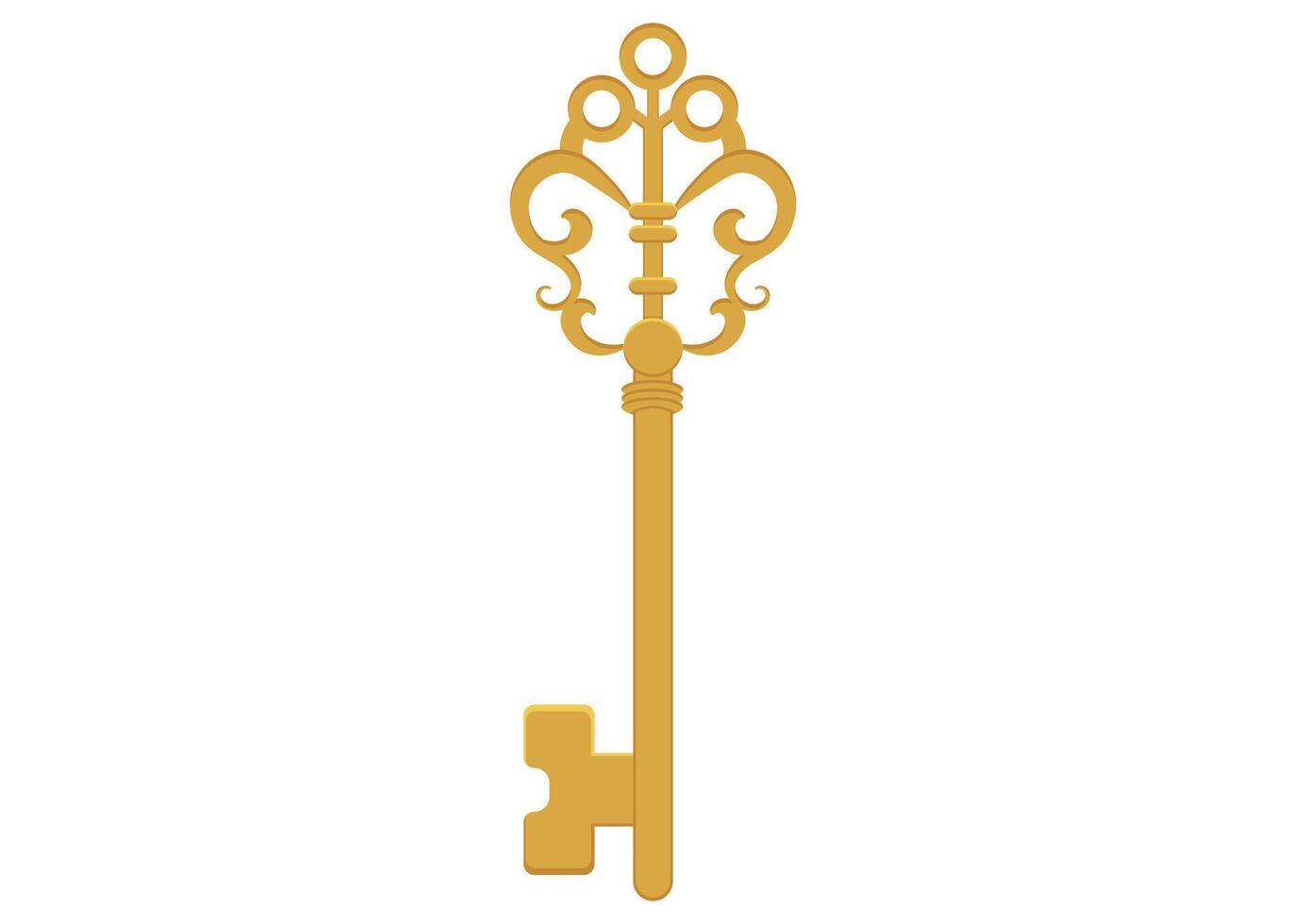 Golden Vintage Key in flat style isolated on white background vector