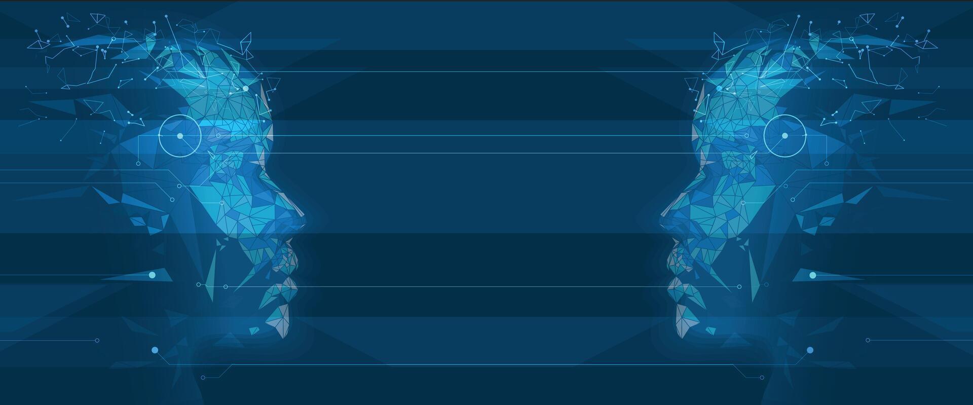 two faces of a robot in a dark blue background vector
