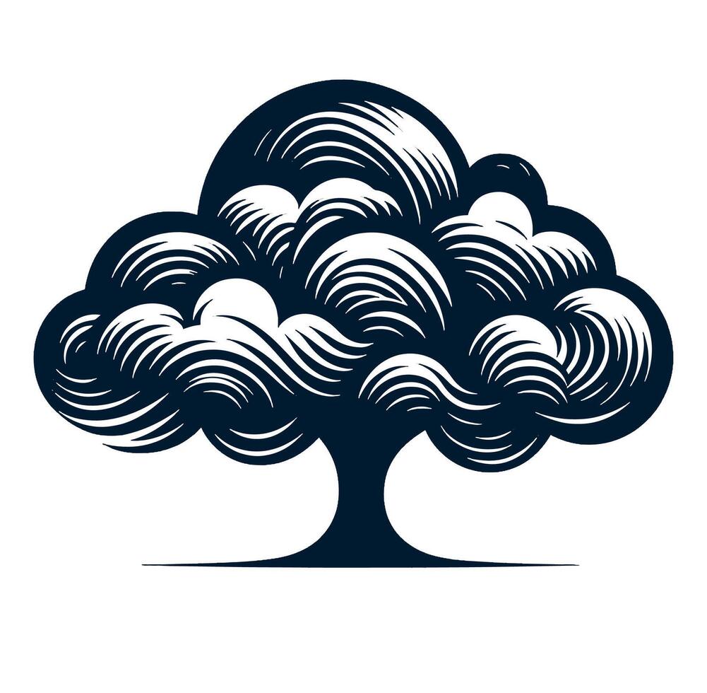 Stylized tree with cloud waves on it vector