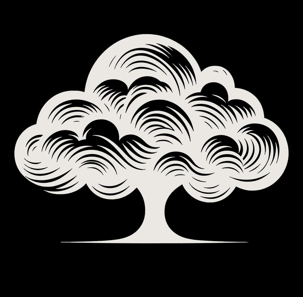 A stylized tree with cloud on a black background vector