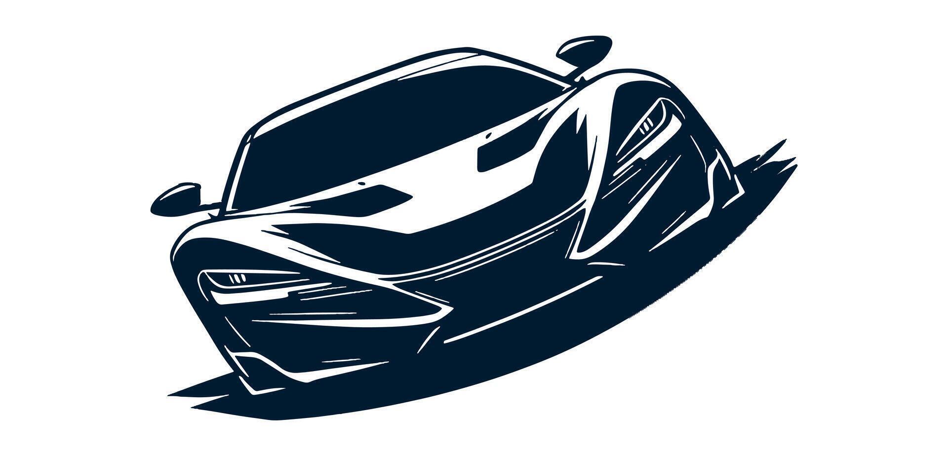Black and white image of a sports car illustration. vector