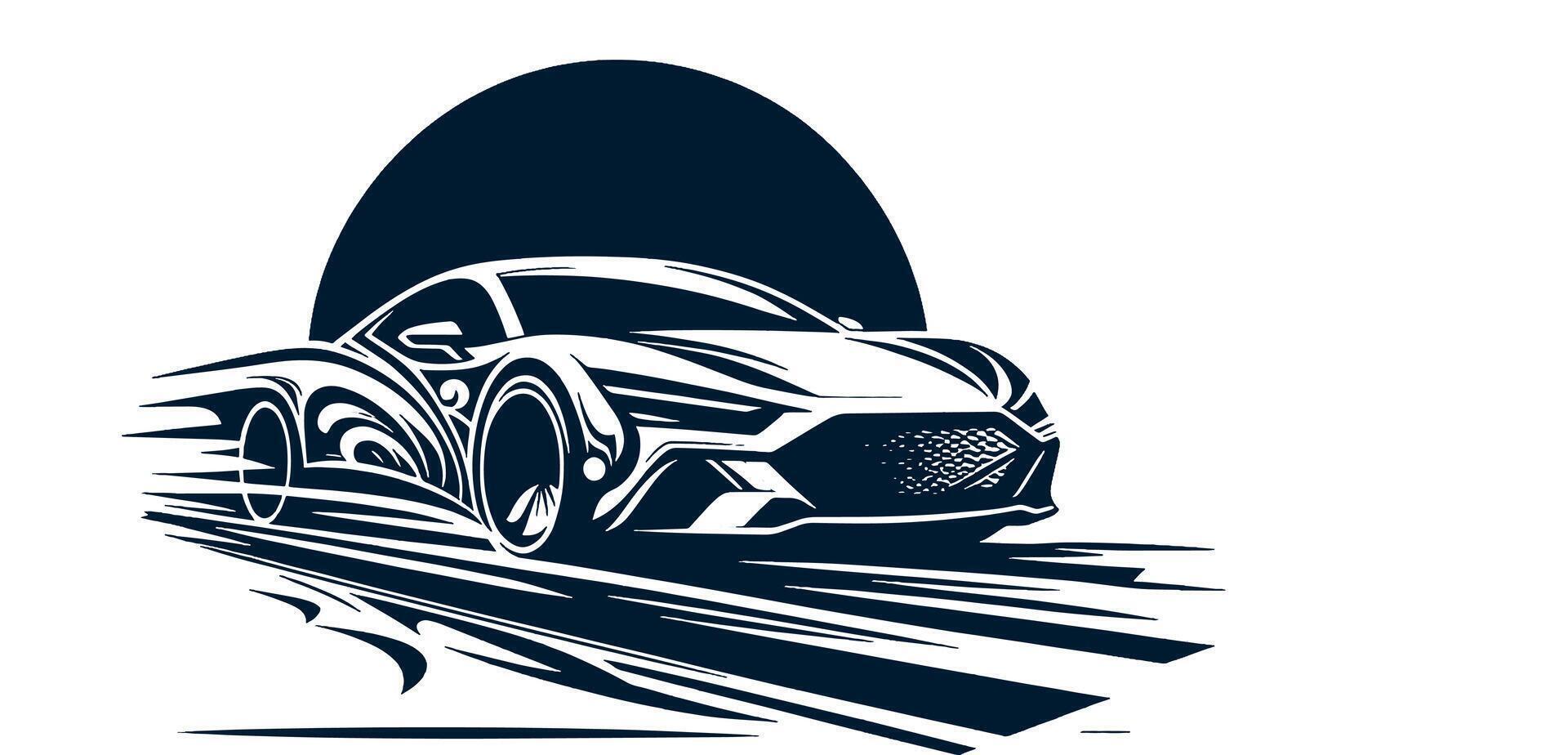 A racing car logo with a black and white background vector