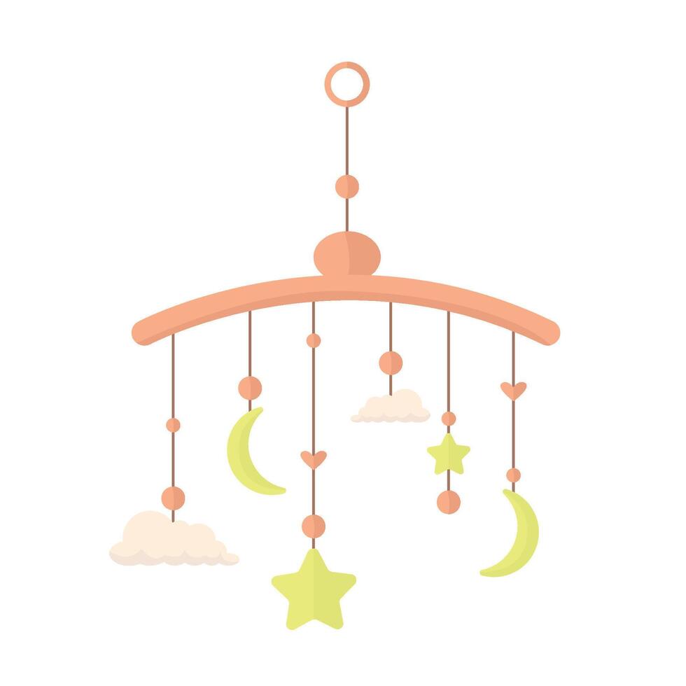 Baby crib mobile icon with toys on white background. Sleeping toy. Toy with elements. vector