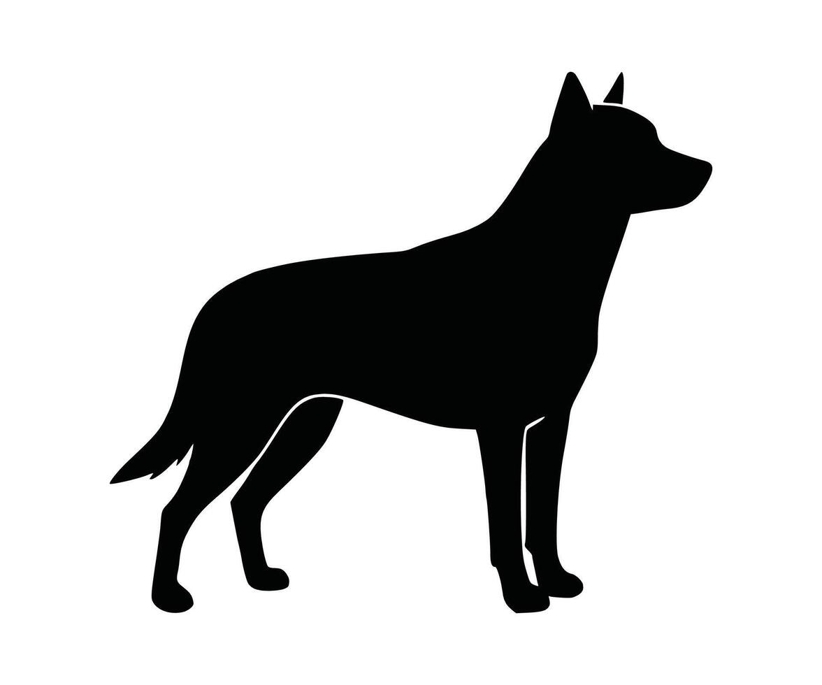 A black dog silhouette standing tall on a white surface, functioning as a dog icon. vector
