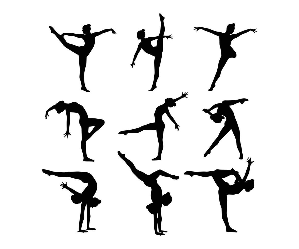 black outlines of gymnastic positions, depicting women in motion, capturing the essence of gymnastics. vector