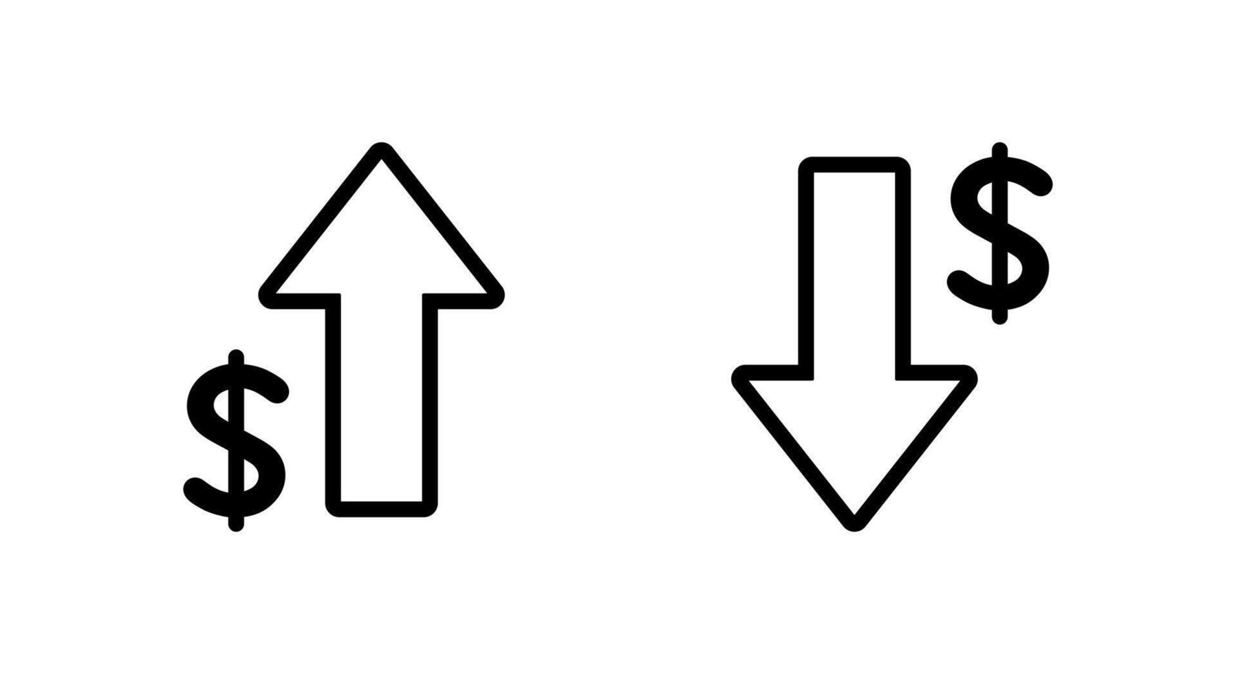 Dollar price up and down icon in trendy style. USD growth and decline sign symbol vector