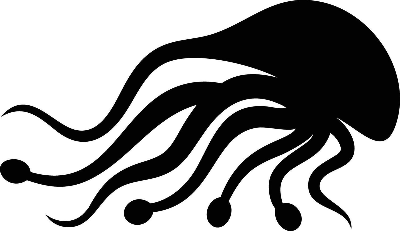 Isolated Silhouette Jellyfish Sea Creature Black Curved Tentacles vector