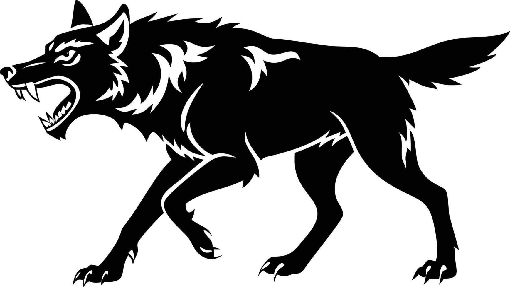 Black Wolf Silhouette Howling with Sharp Teeth vector