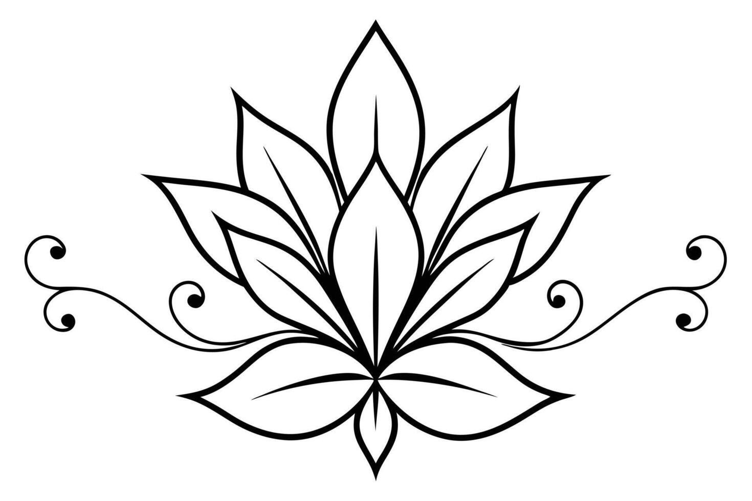 Abstract Lotus Flower with Curvy Ornaments in Black Outline vector