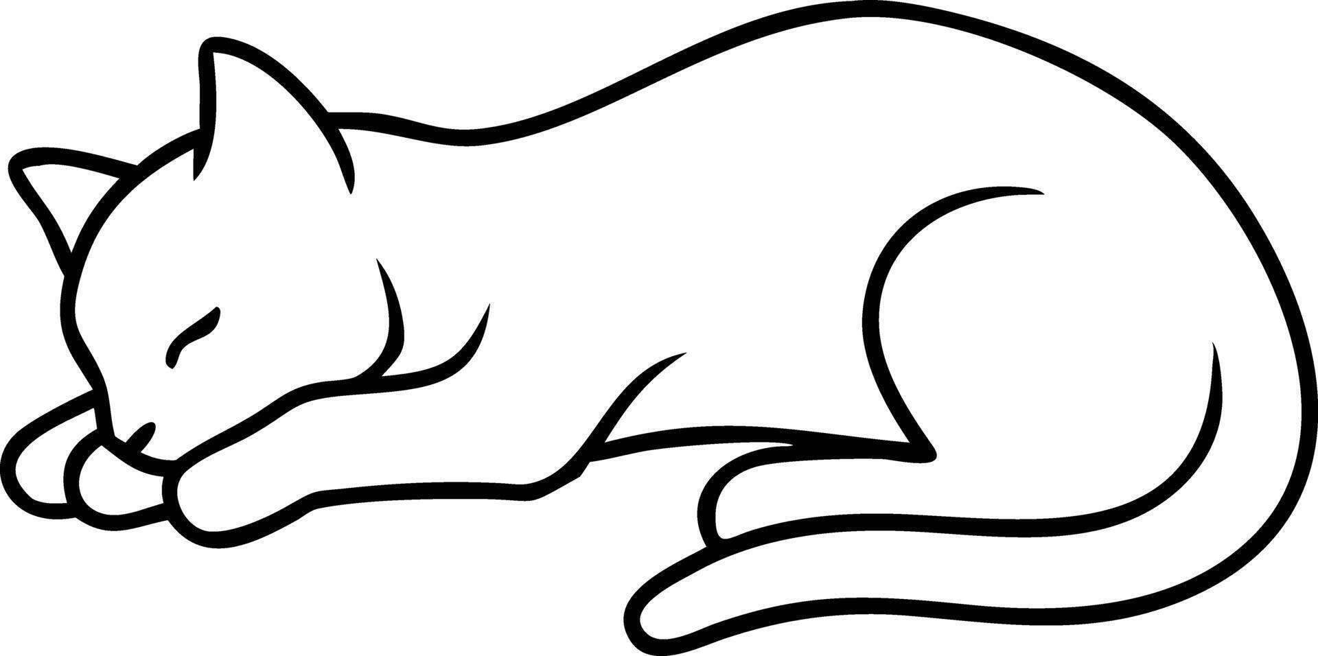 Sleeping Cat Outline, Minimalist Design, Pet Silhouette, vector