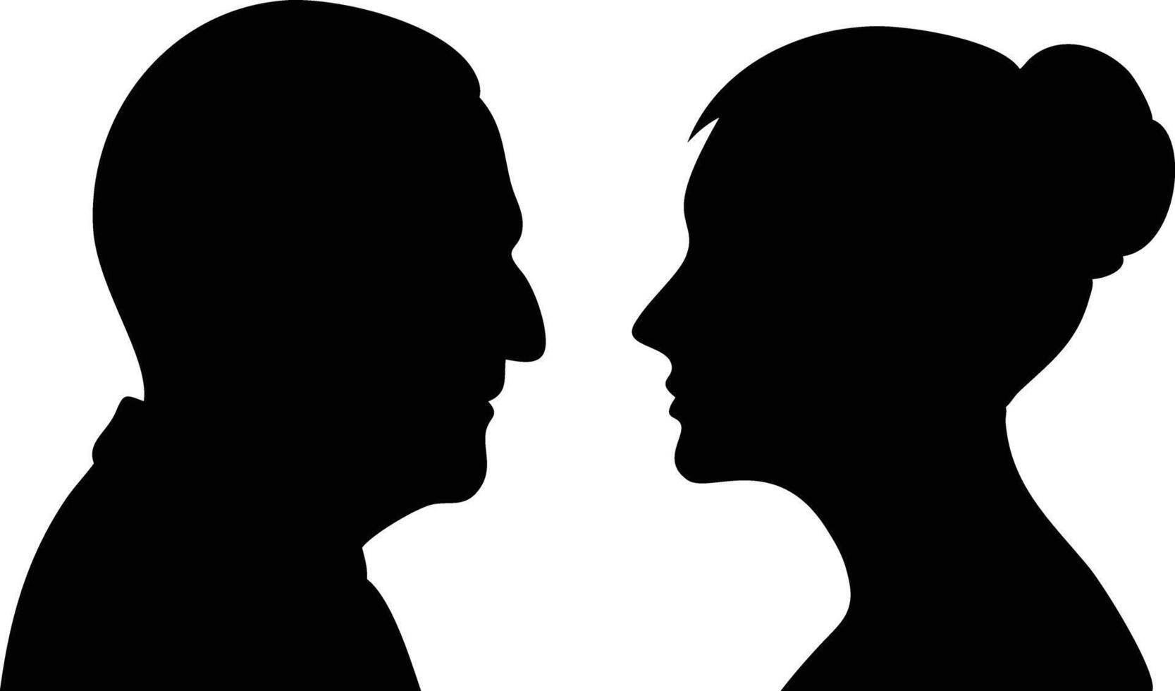 Man And Woman Silhouette Profiles, Looking Each Other vector