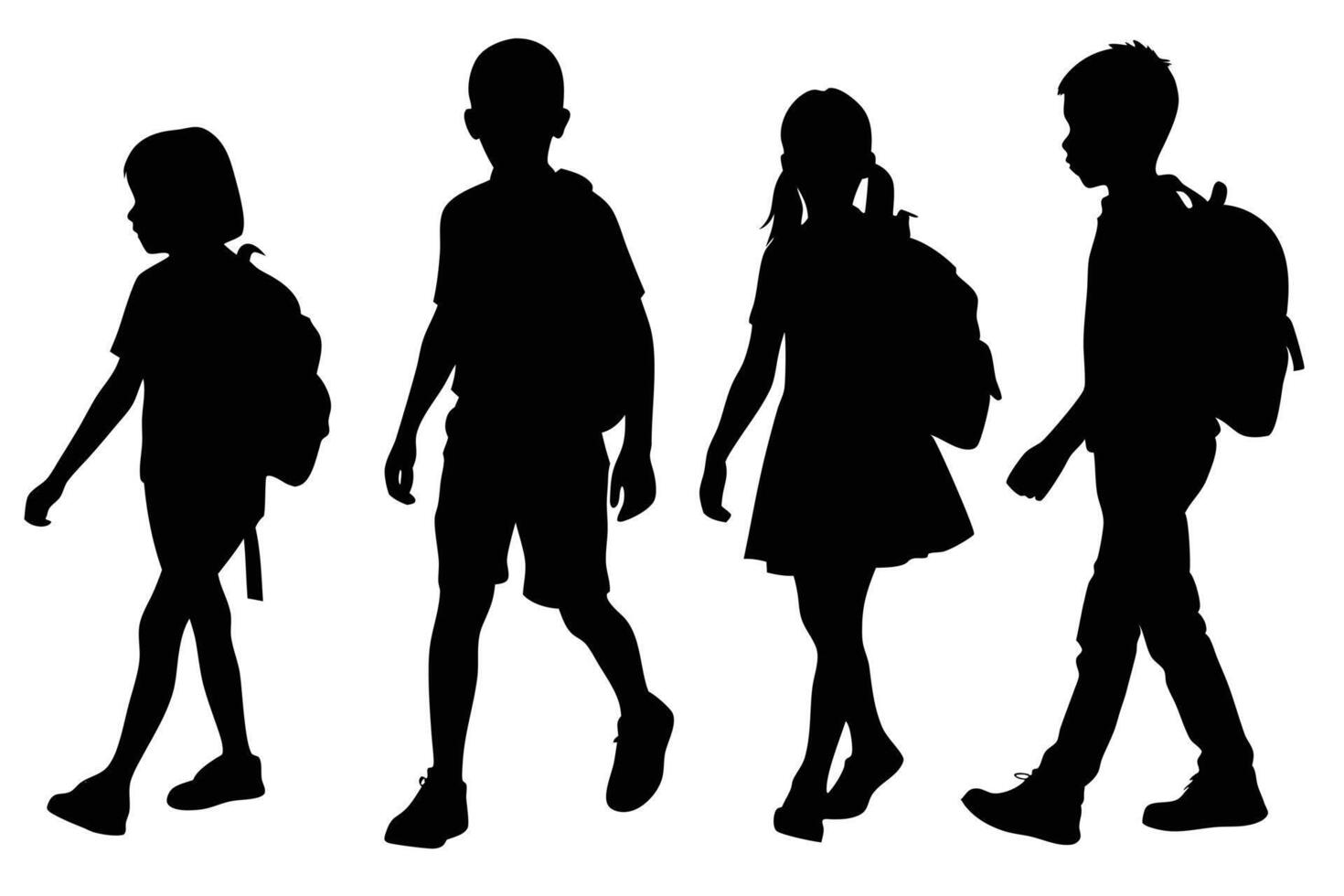 School Kids Silhouette Walking with Backpacks Design vector