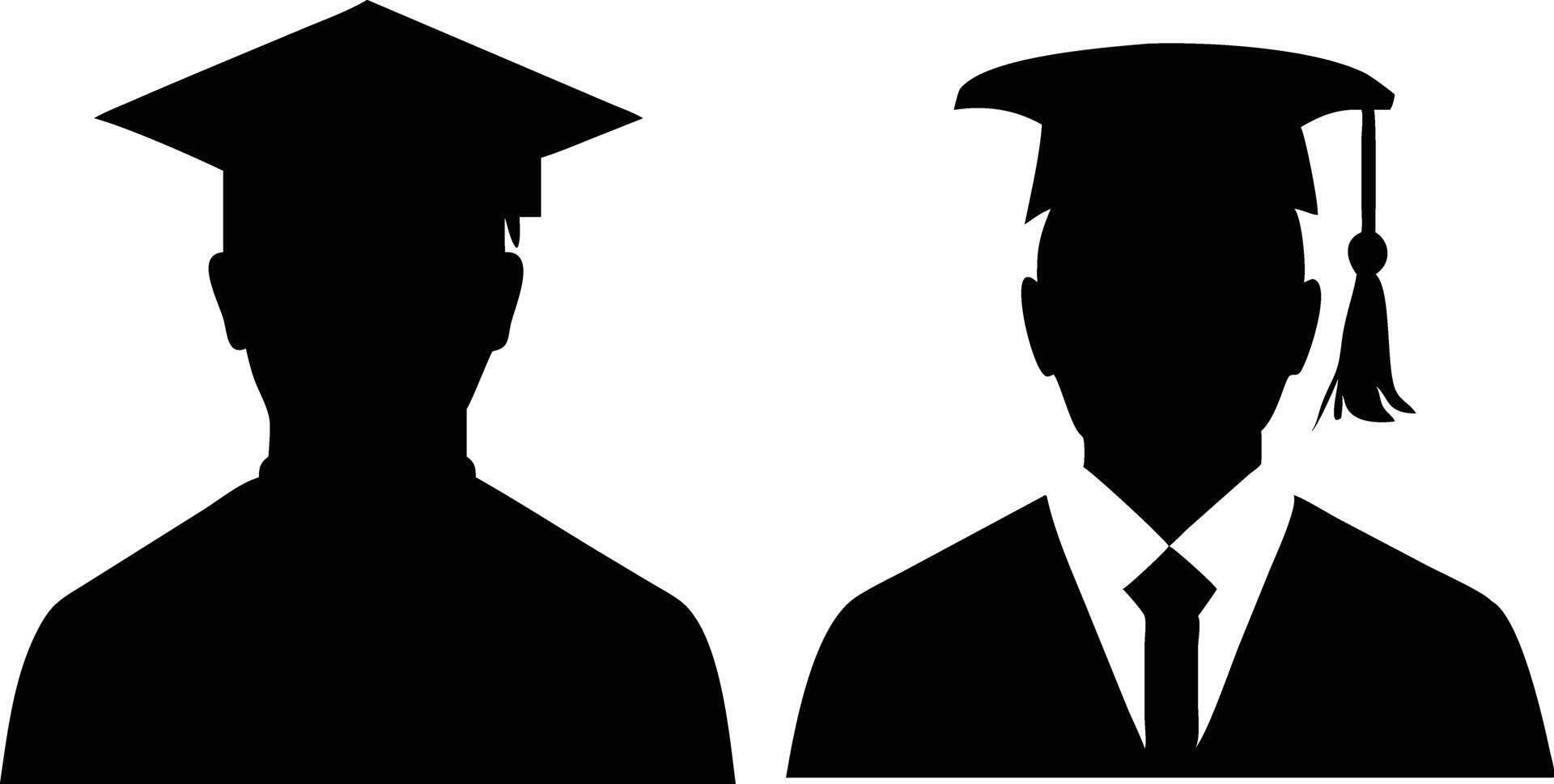 Two Graduates Silhouettes in Caps, Minimalist Black Icon Design vector
